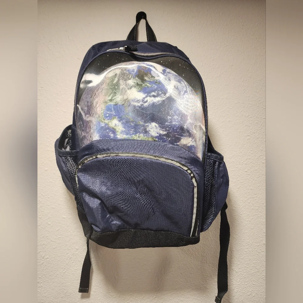 Pottery Barn Kids Navy Blue Earth Print Backpack